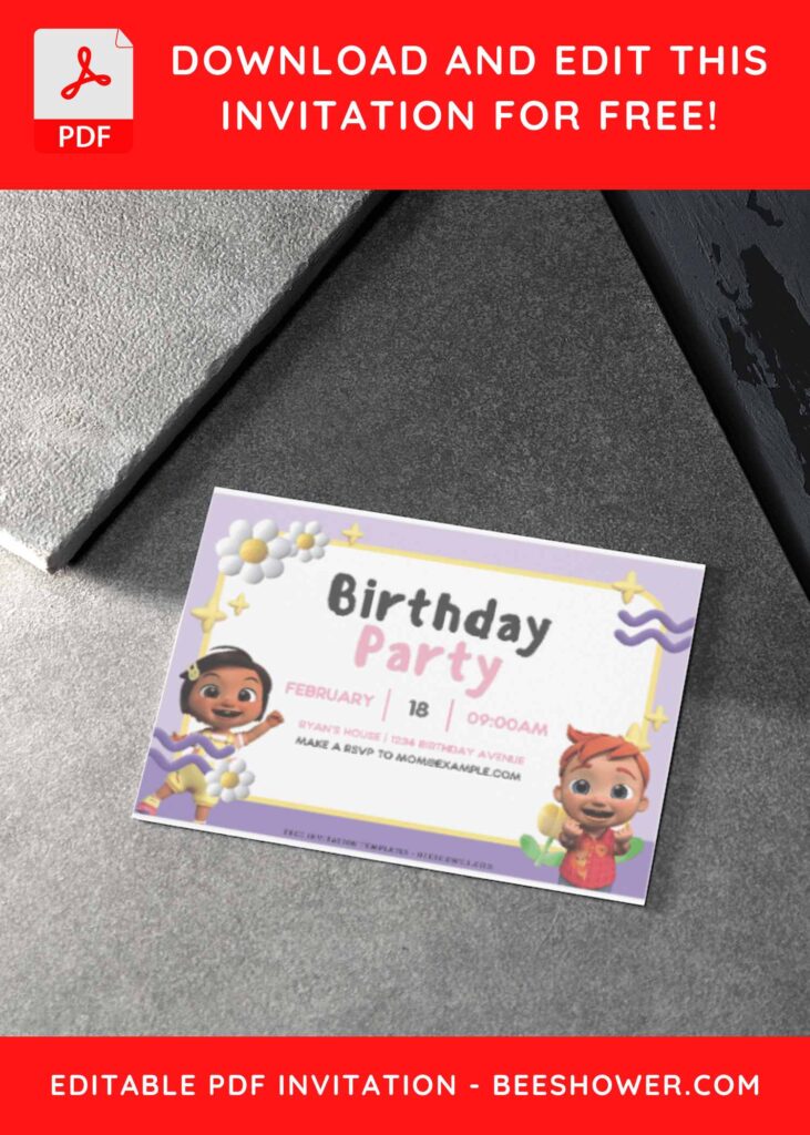 (Free Editable PDF) Special Preschool Cocomelon Baby Shower Invitation Templates F