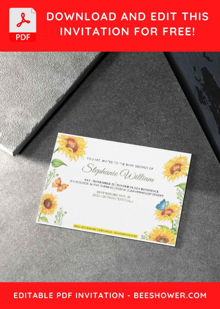(Free Editable PDF) Striking Sunflower Baby Shower Invitation Templates B