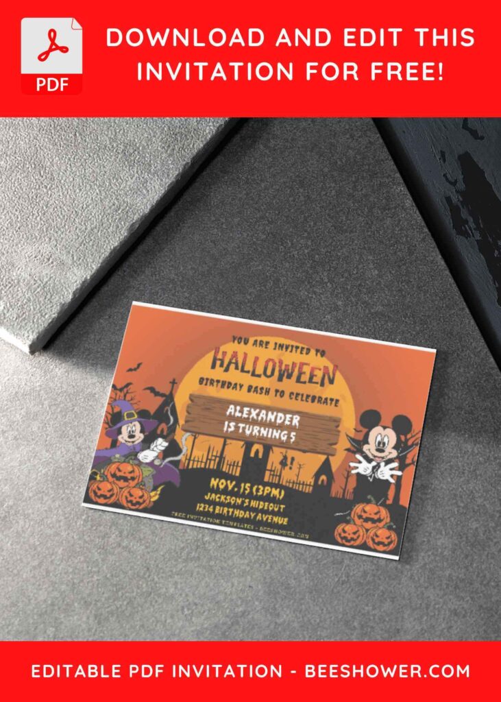 (Free Editable PDF) Mickey Mouse Trick Or Treat Baby Shower Invitation Templates H