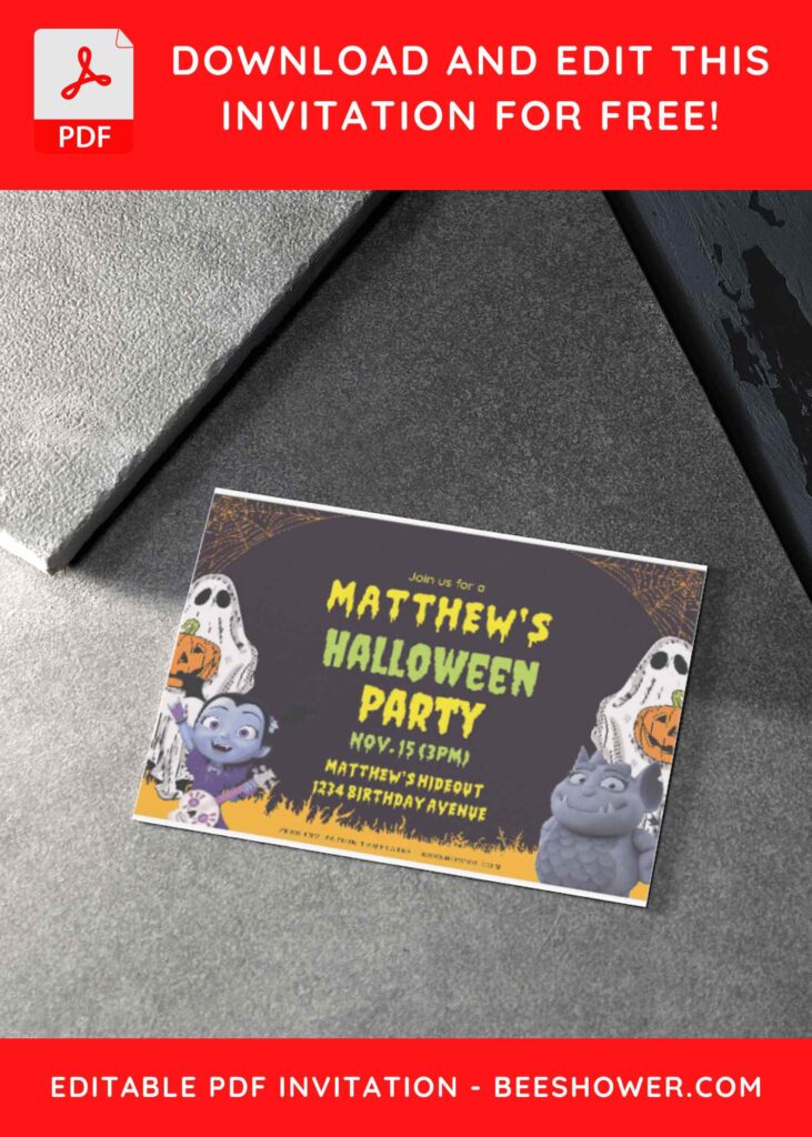 (Free Editable PDF) Halloween Night Vampirina Baby Shower Invitation Templates B