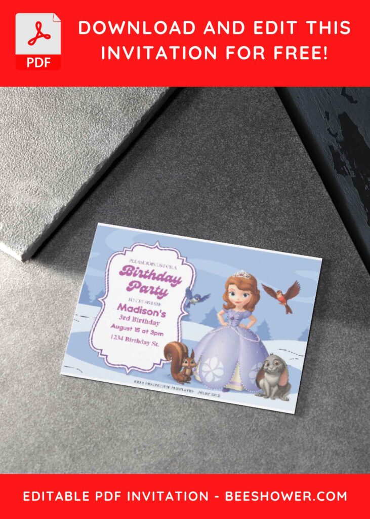 (Free Editable PDF) Sprinkle Of Magic Sofia The First Baby Shower Invitation Templates H