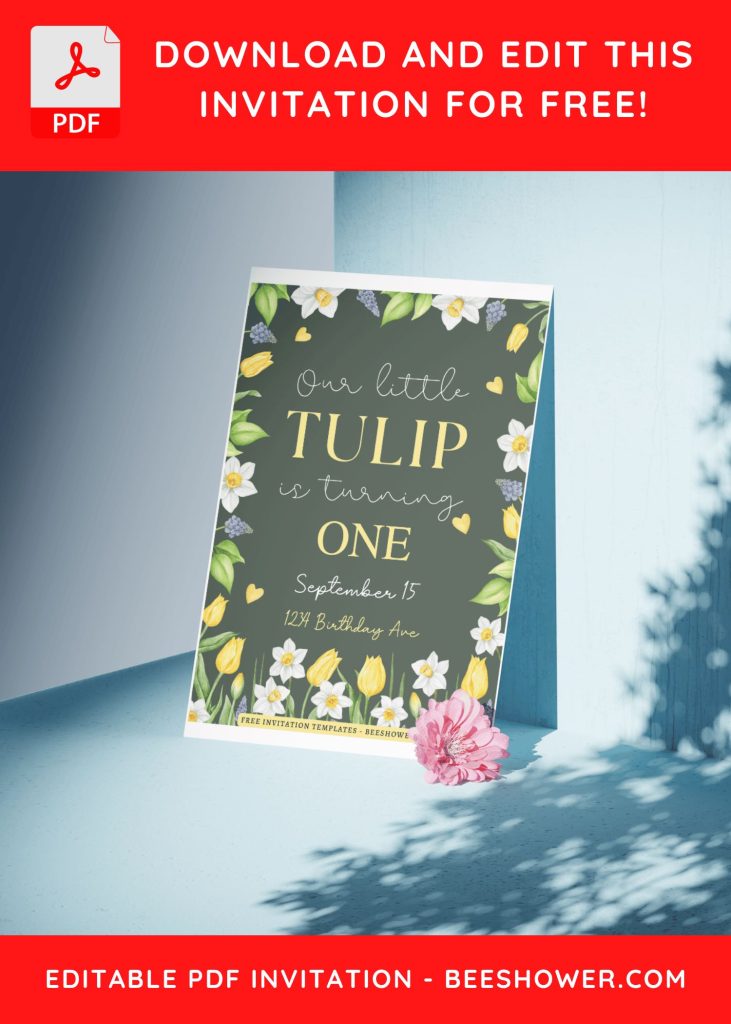 (Free Editable PDF) Whimsical Tulip & Wildflower Baby Shower Invitation Templates I