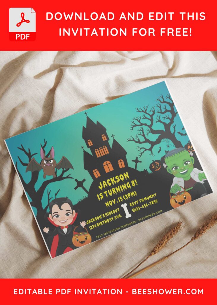 (Free Editable PDF) Spooky Dracula Castle Baby Shower Invitation Templates G