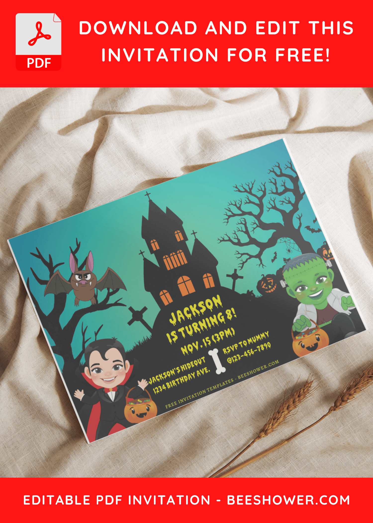 (Free Editable PDF) Spooky Dracula Castle Baby Shower Invitation Templates J