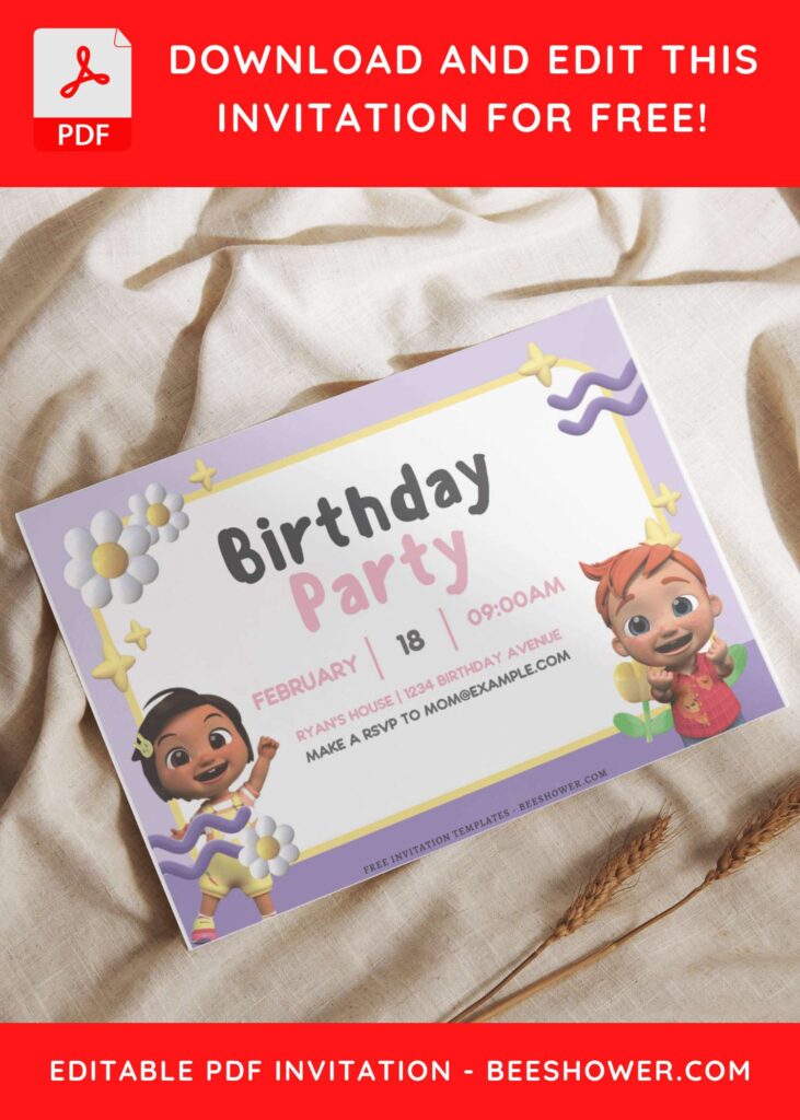 (Free Editable PDF) Special Preschool Cocomelon Baby Shower Invitation Templates G