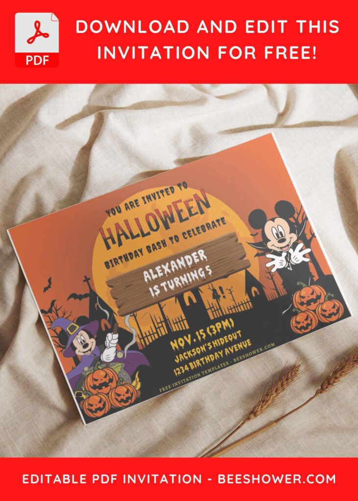 (Free Editable PDF) Mickey Mouse Trick Or Treat Baby Shower Invitation Templates I