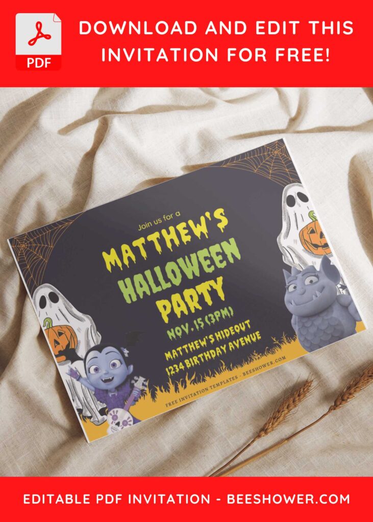 (Free Editable PDF) Halloween Night Vampirina Baby Shower Invitation Templates C