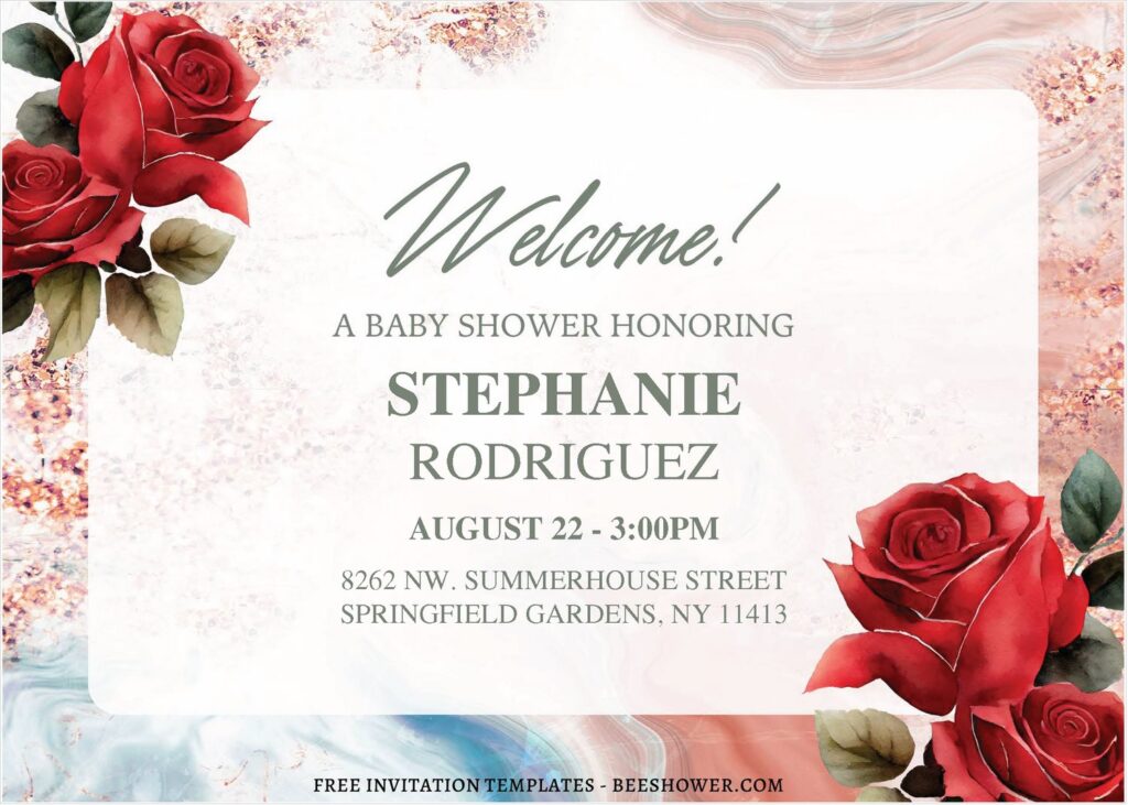 (Free Editable PDF) Marble Rose Baby Shower Invitation Templates J