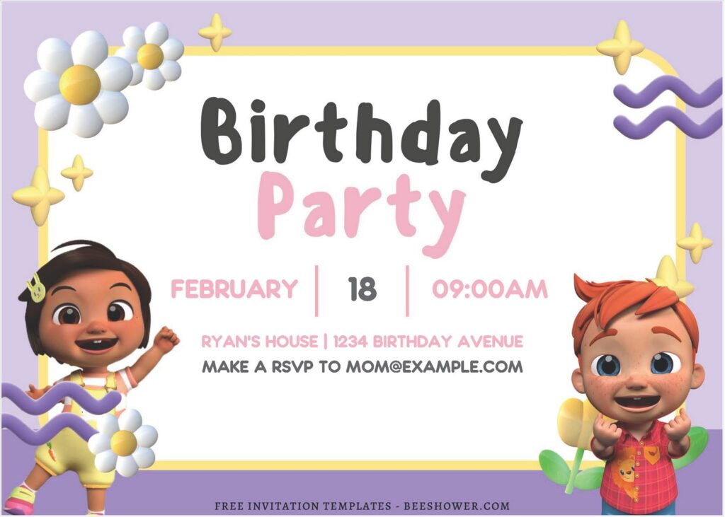 (Free Editable PDF) Special Preschool Cocomelon Baby Shower Invitation Templates I