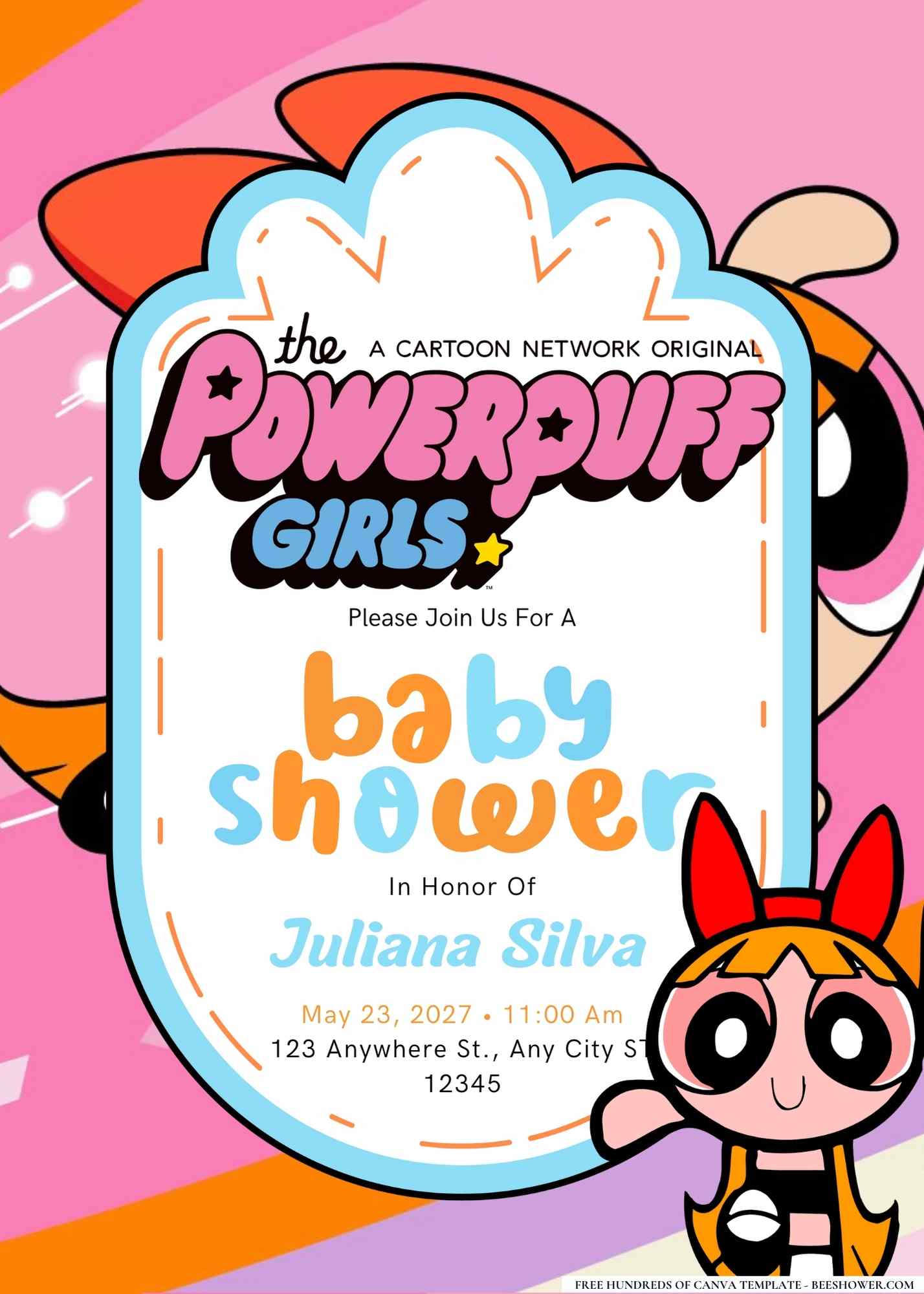 Blossom (Powerpuff Girls) Baby Shower Invitation