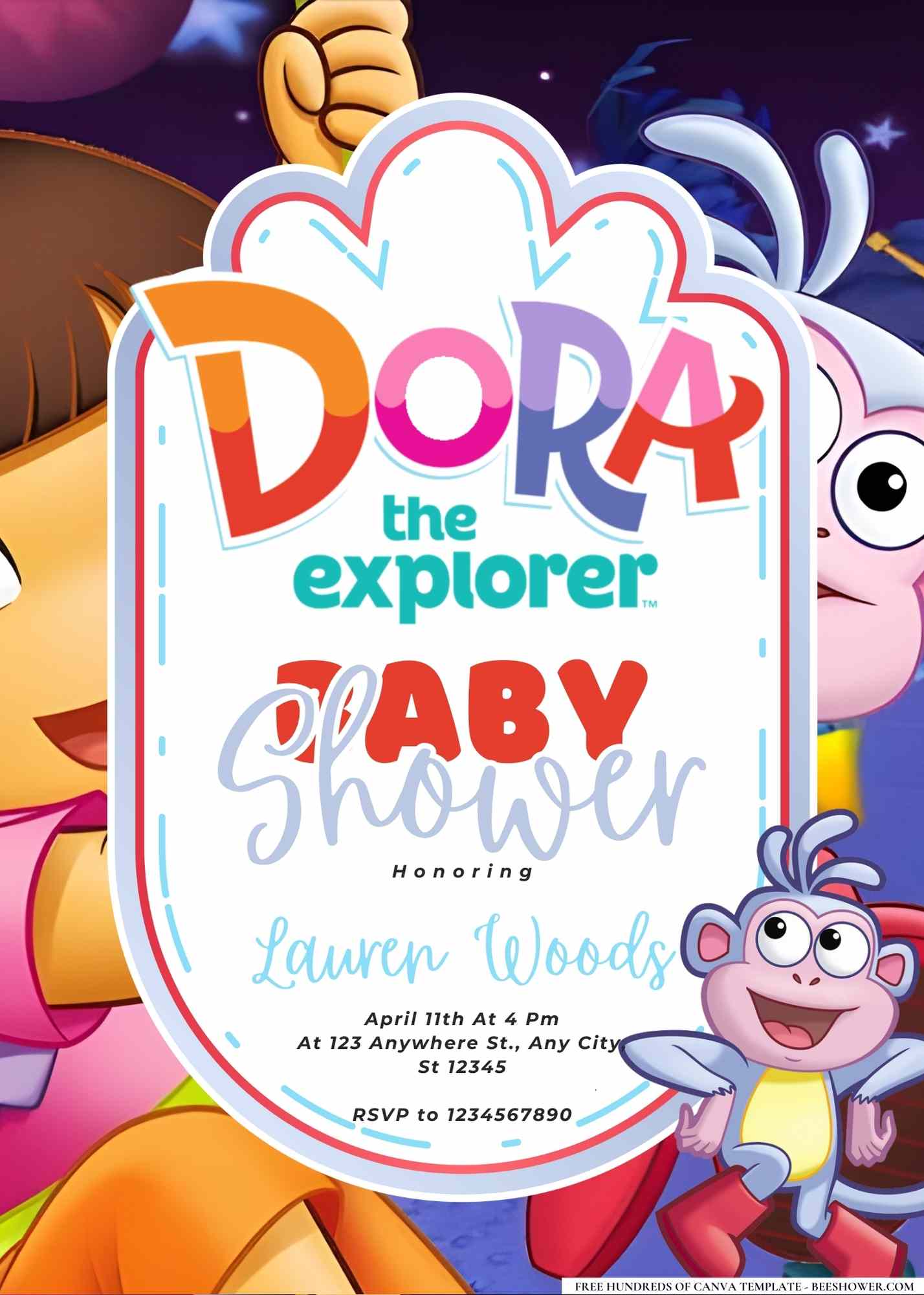 Boots (Dora the Explorer) Baby Shower Invitation