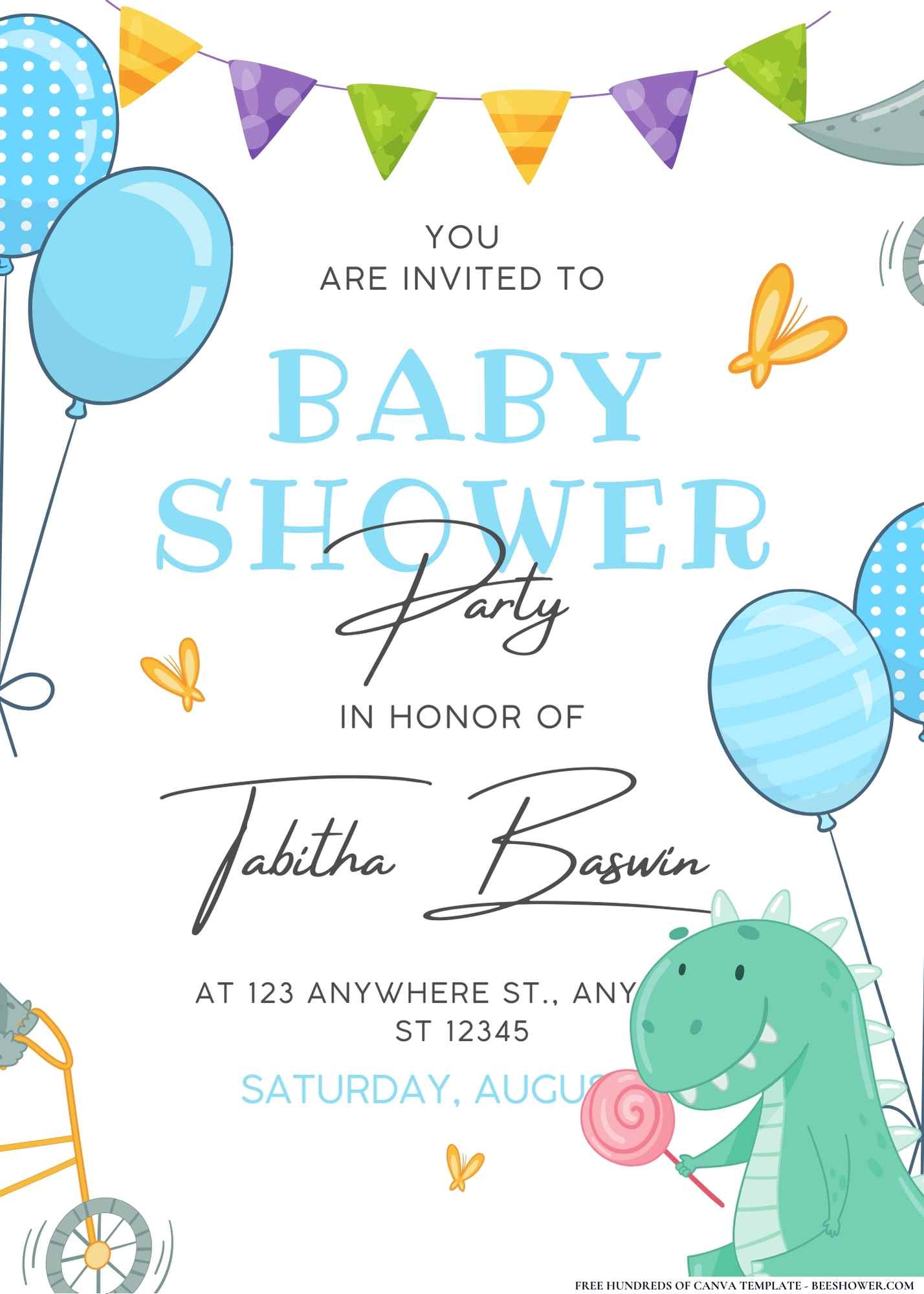 Cute Dino Baby Shower Invitation