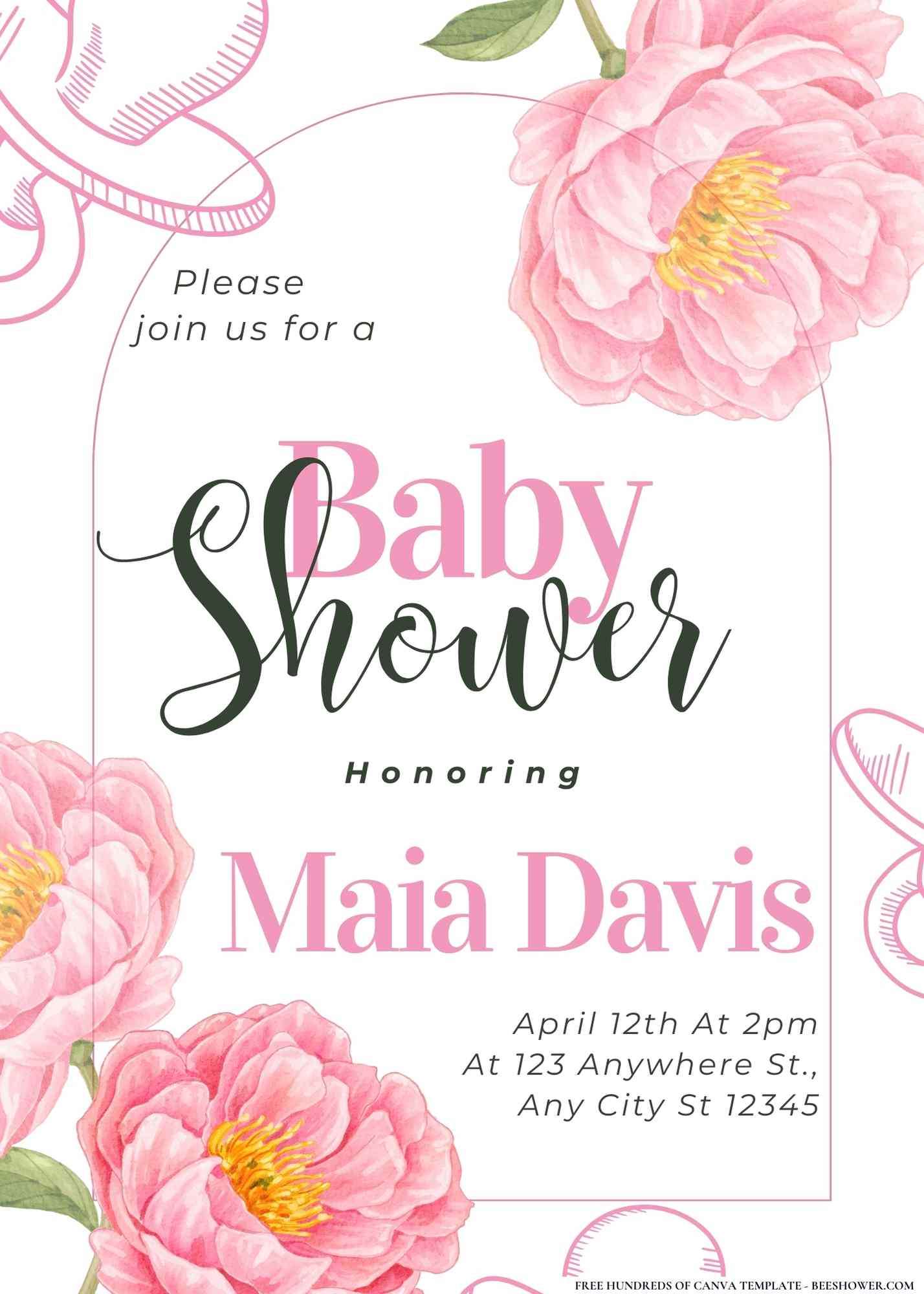 Peonies and Pacifiers Baby Shower Invitation