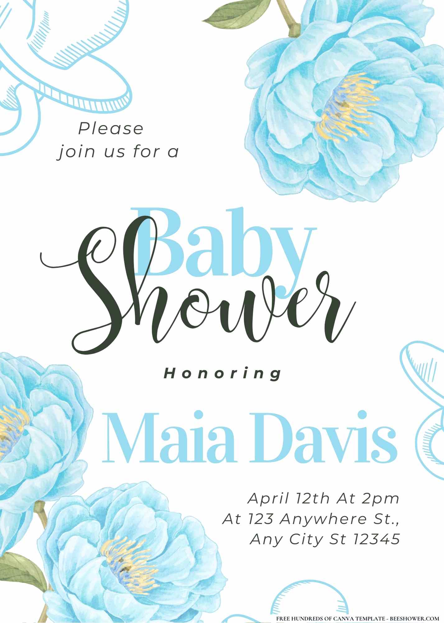 Peonies and Pacifiers Baby Shower Invitation