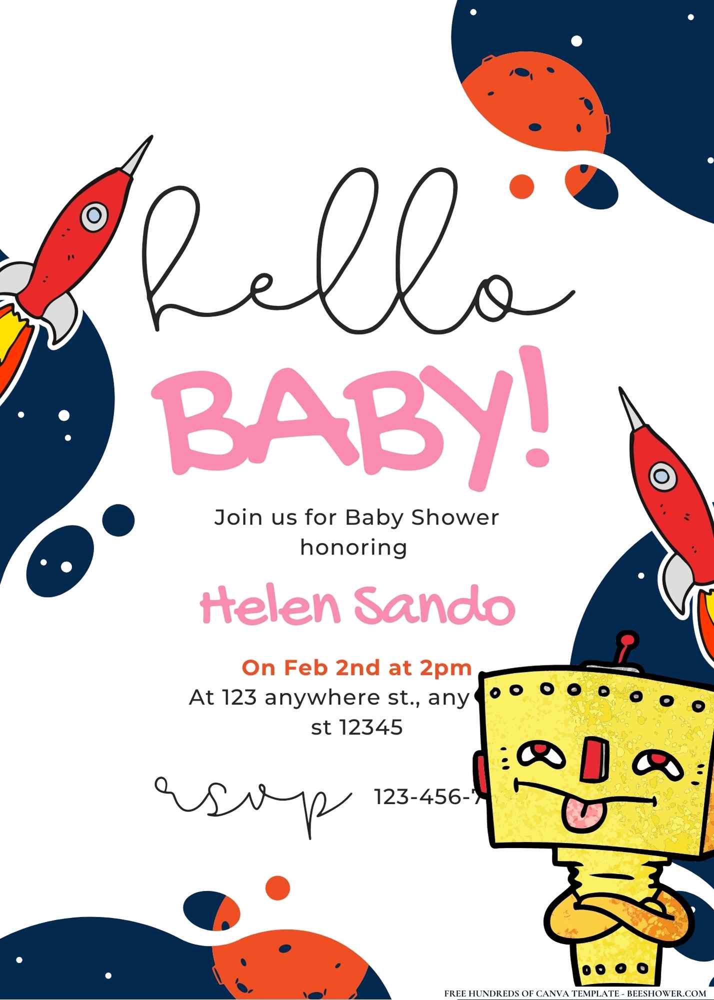Robots and Rockets Baby Shower Invitation