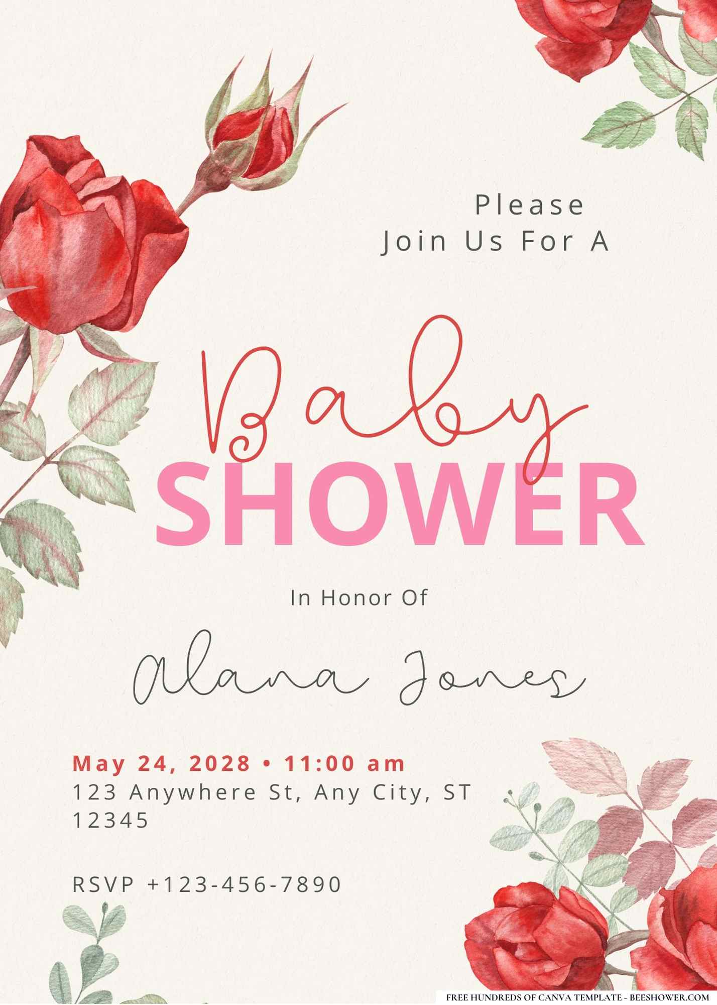Roses and Rattles Baby Shower Invitation