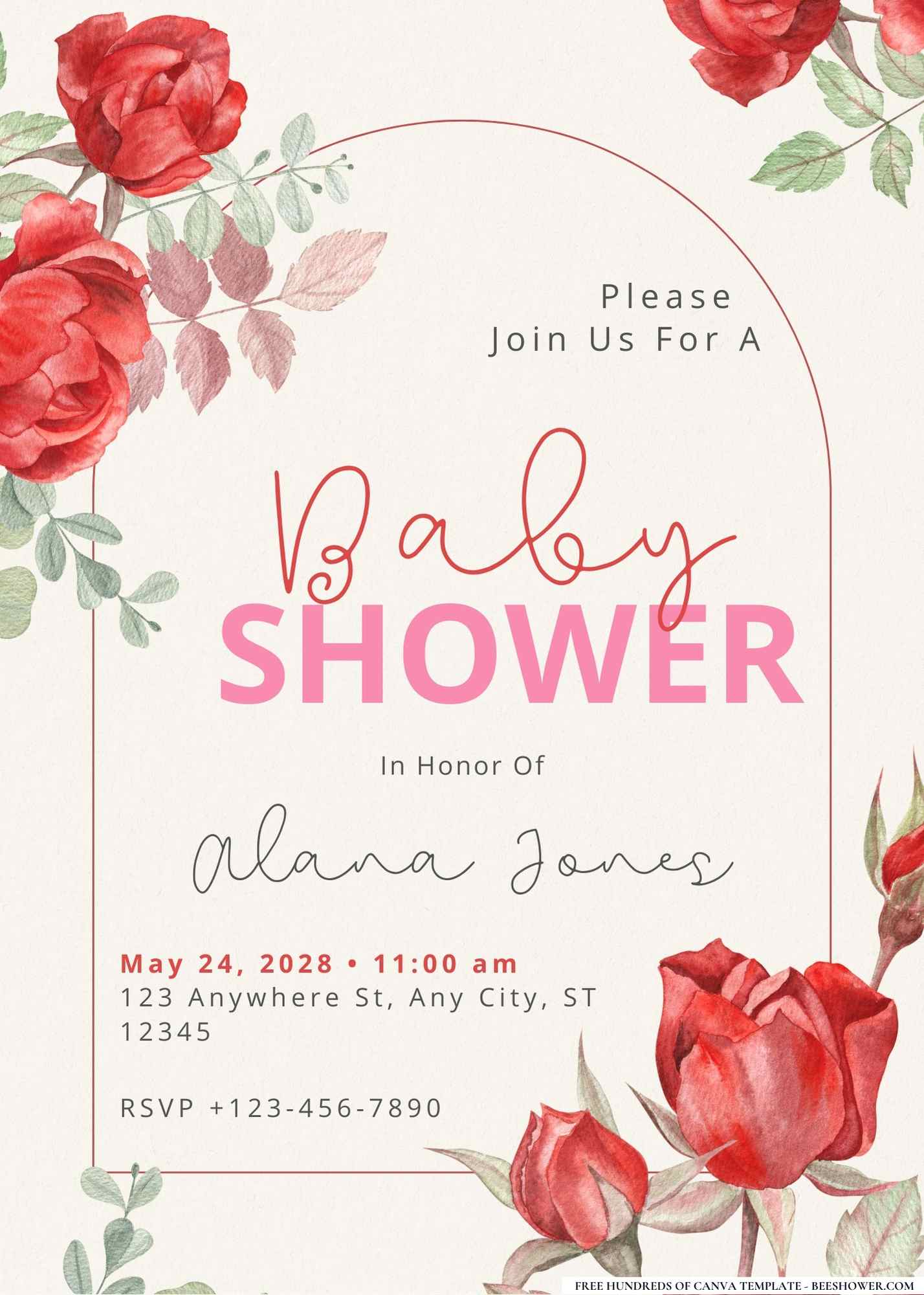 Roses and Rattles Baby Shower Invitation