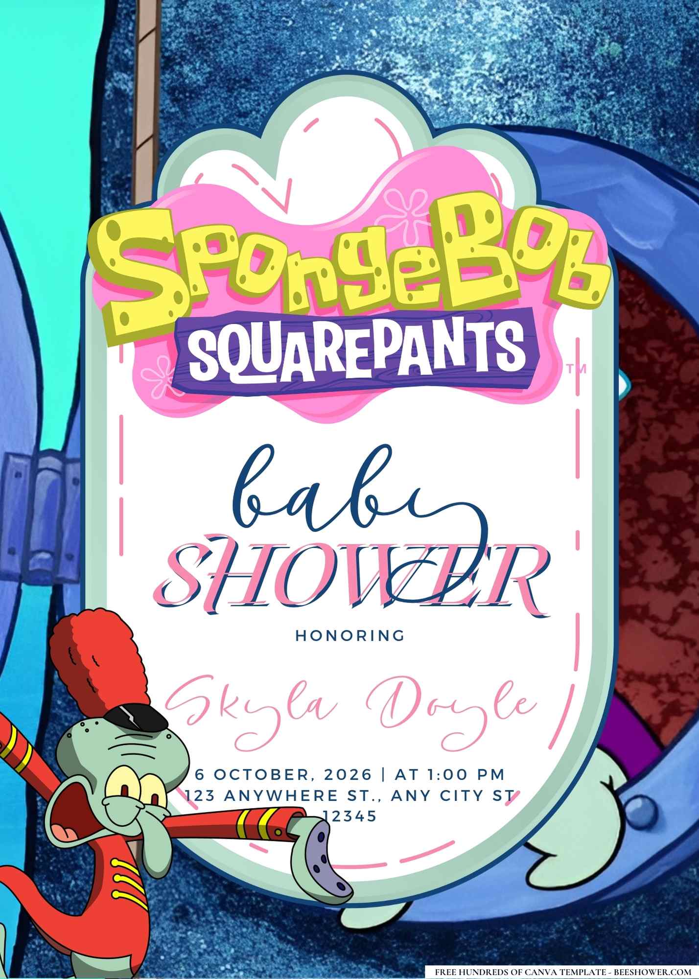 Squidward Tentacles Baby Shower Invitation