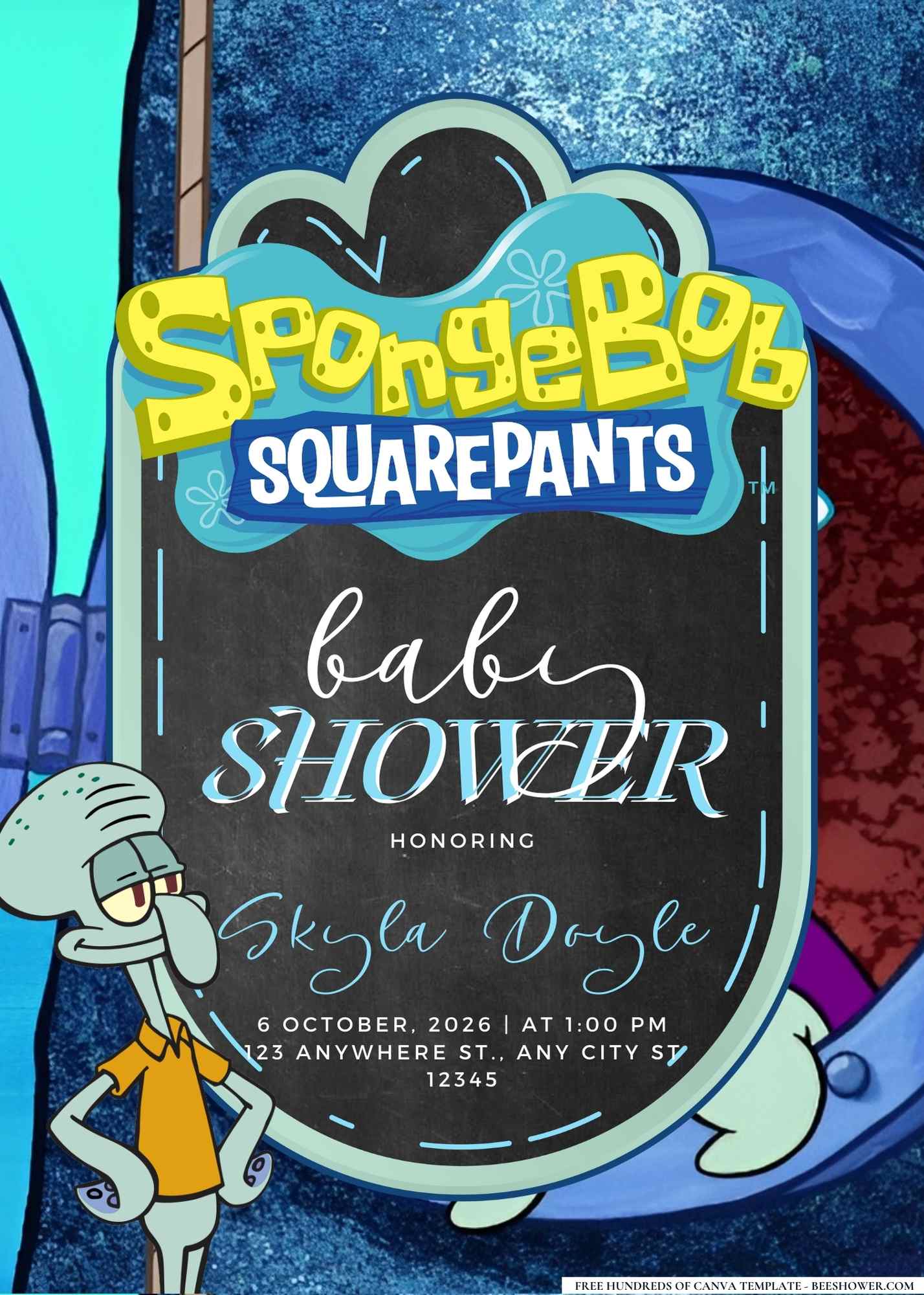 Squidward Tentacles Baby Shower Invitation