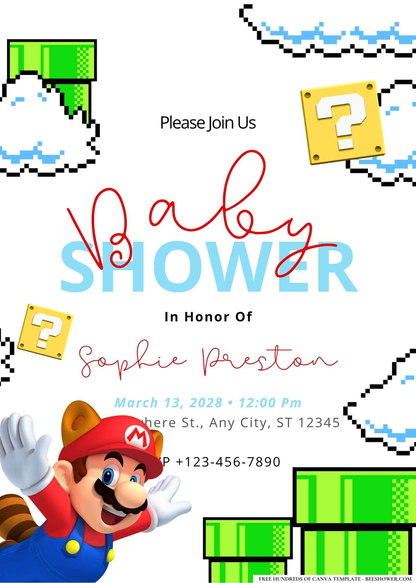 Super Mario Adventure Baby Shower Invitation
