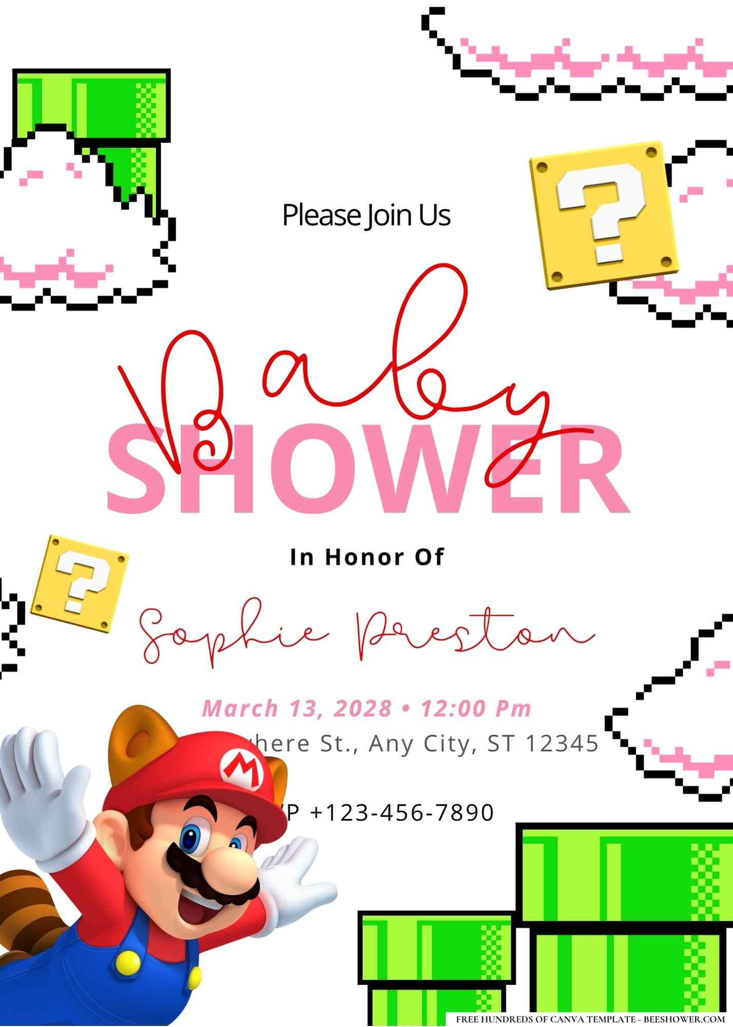Super Mario Adventure Baby Shower Invitation
