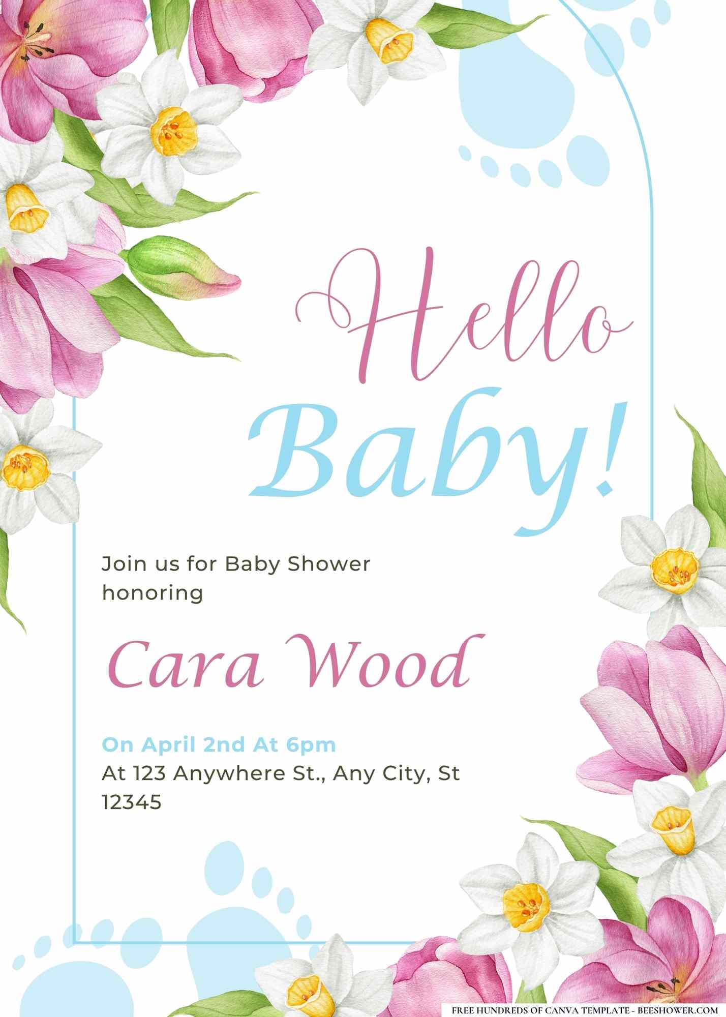 Tulips and Tiny Toes Baby Shower Invitation