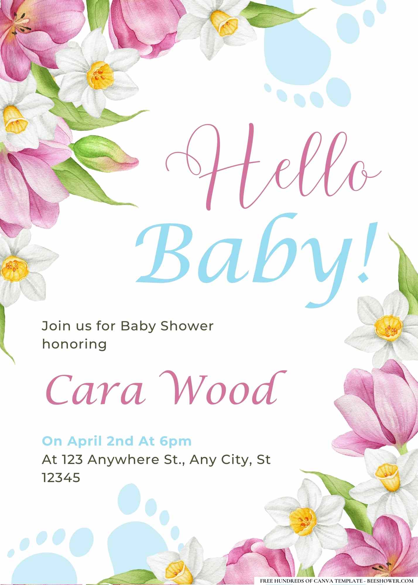 Tulips and Tiny Toes Baby Shower Invitation