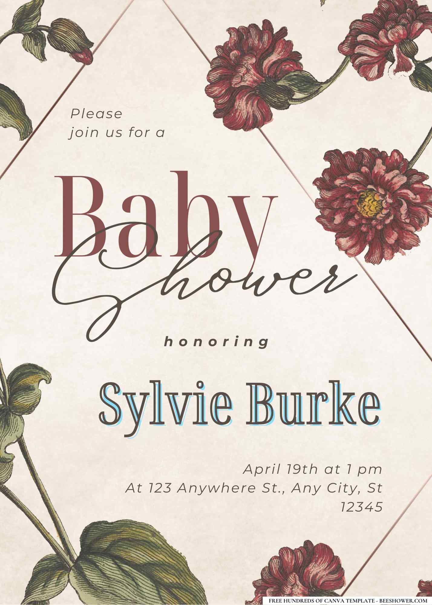Vintage Floral Soirée Baby Shower Invitation