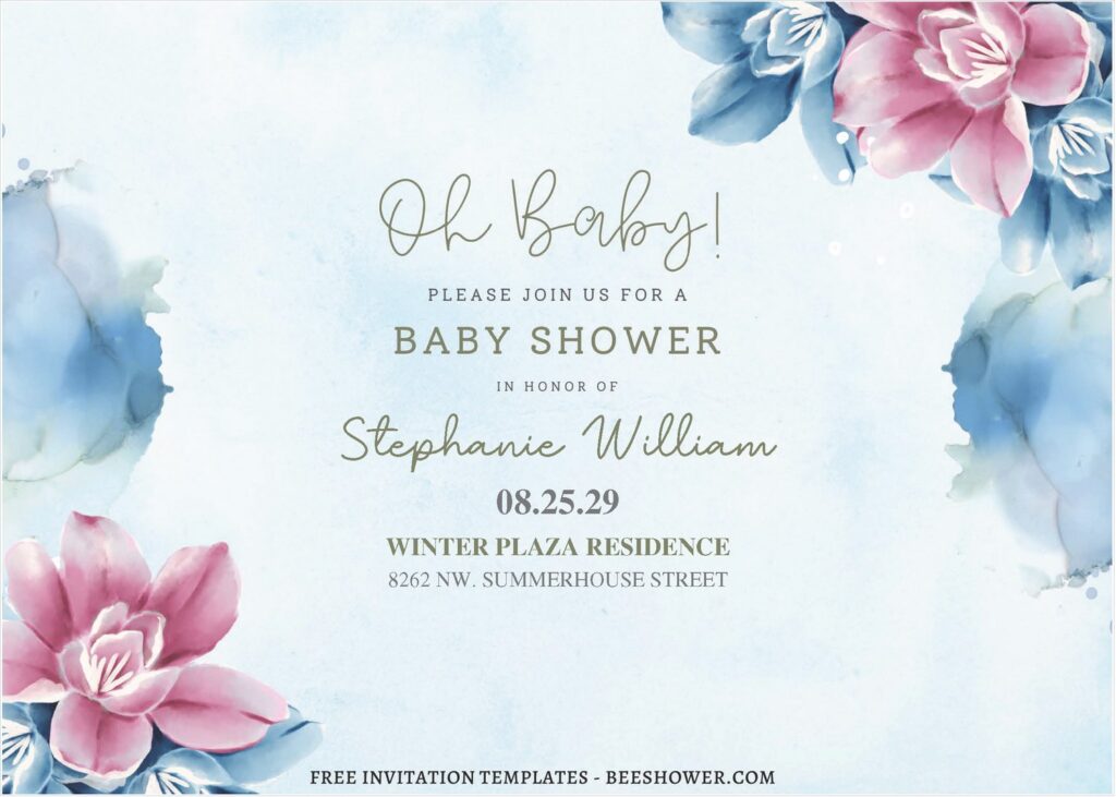 (Free Editable PDF) Whimsical Peony & Azalea Baby Shower Invitation Templates B