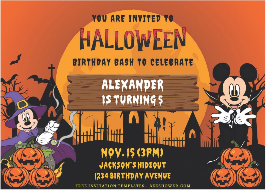(Free Editable PDF) Mickey Mouse Trick Or Treat Baby Shower Invitation Templates B