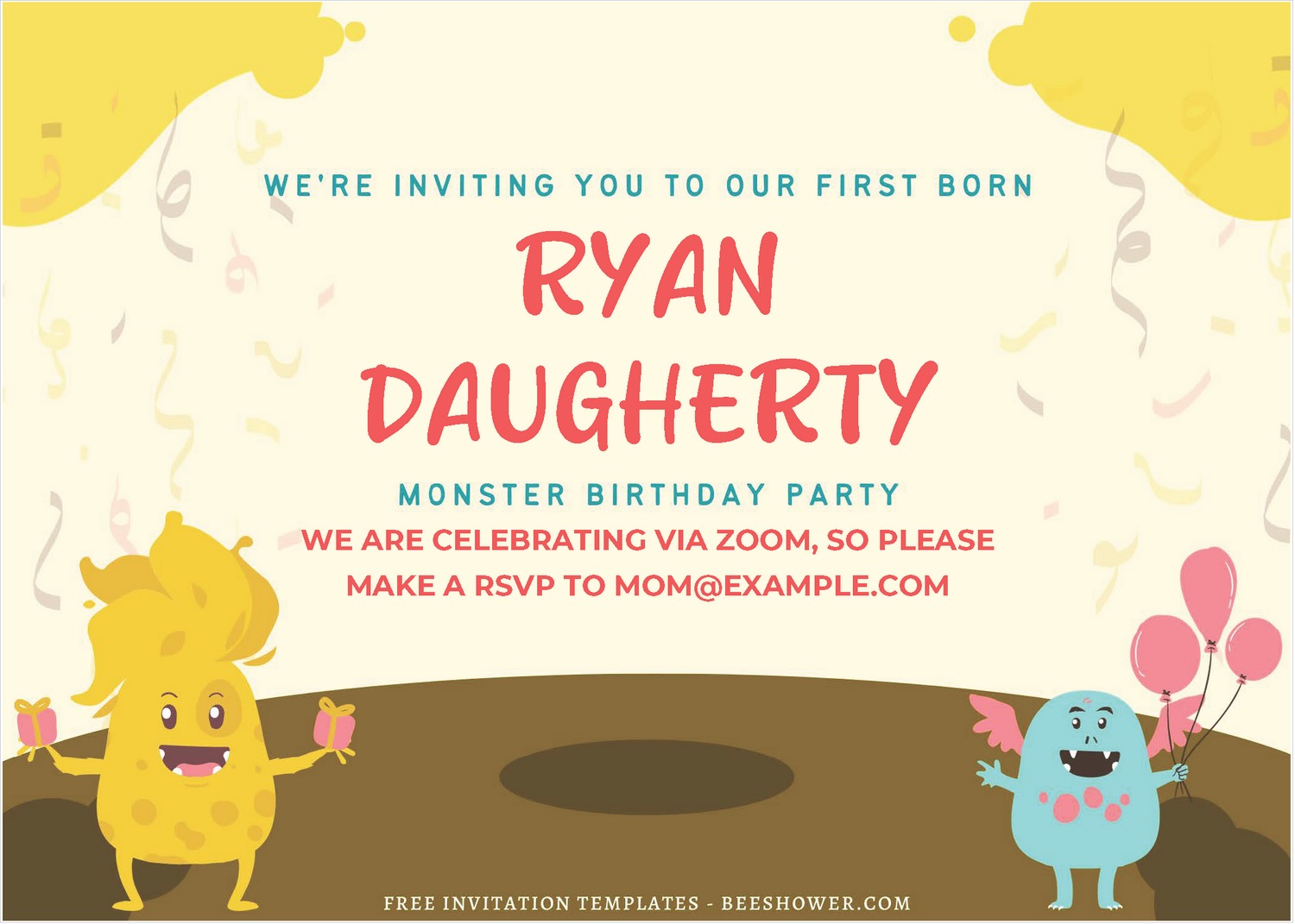 (Free Editable PDF) Colorful Monster Aliens Baby Shower Invitation Templates A