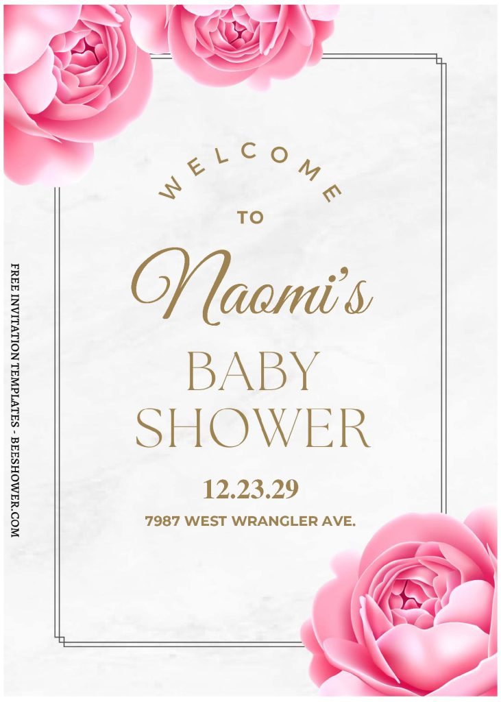 (Free Editable PDF) Beautiful In Pink Peony Baby Shower Invitation Templates J