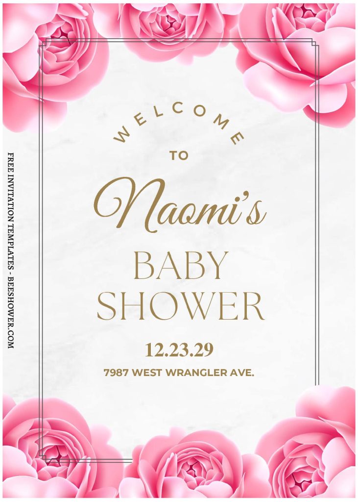 (Free Editable PDF) Beautiful In Pink Peony Baby Shower Invitation Templates A