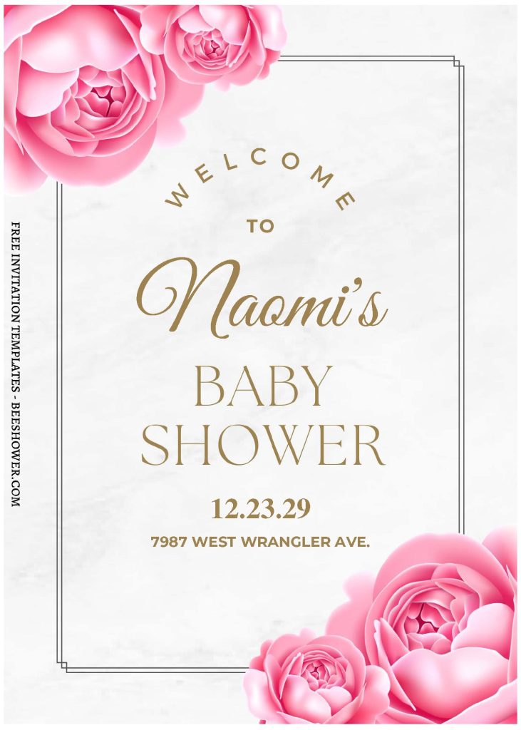 (Free Editable PDF) Beautiful In Pink Peony Baby Shower Invitation Templates B
