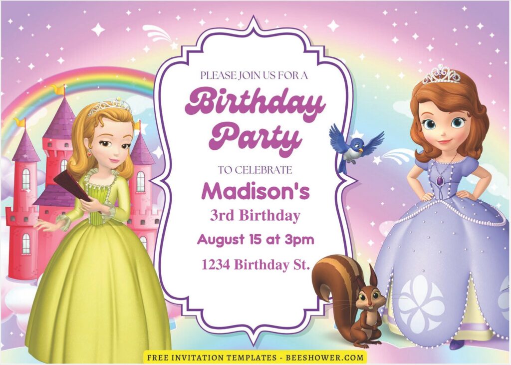 (Free Editable PDF) Sprinkle Of Magic Sofia The First Baby Shower Invitation Templates C