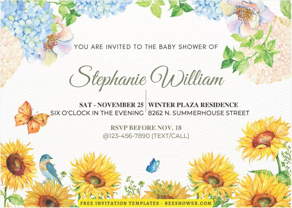 (Free Editable PDF) Striking Sunflower Baby Shower Invitation Templates D