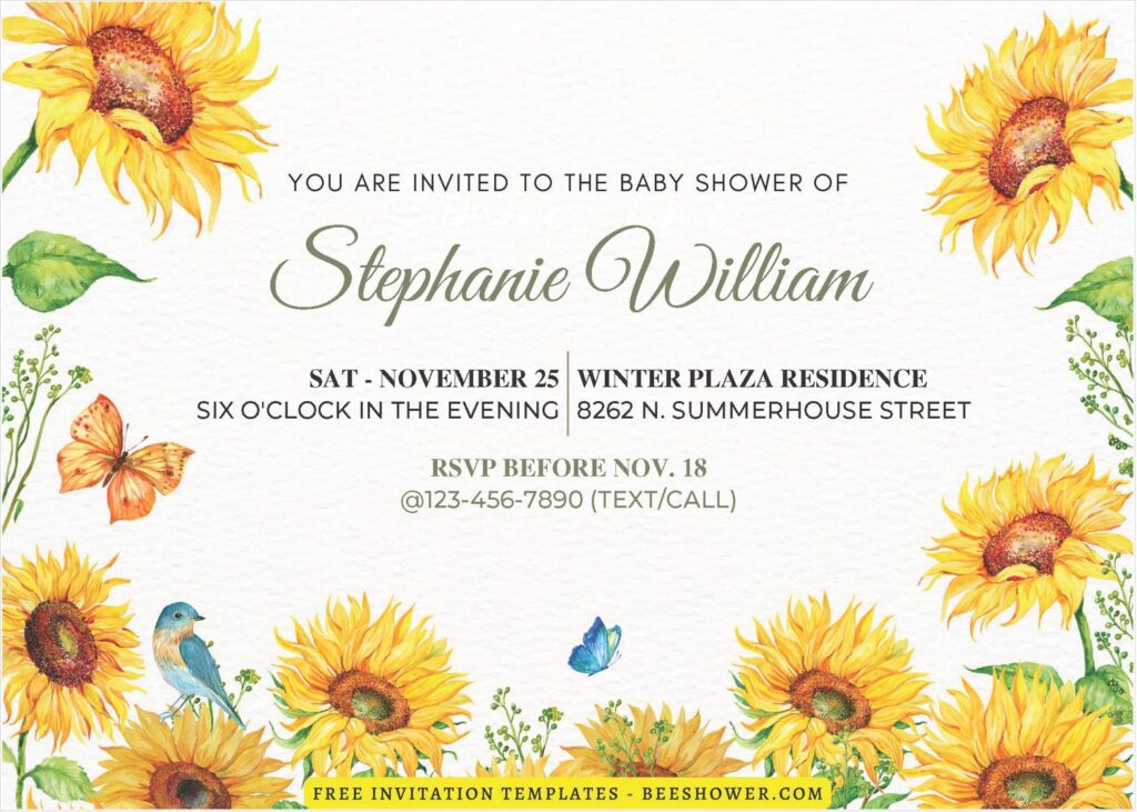 (Free Editable PDF) Striking Sunflower Baby Shower Invitation Templates E