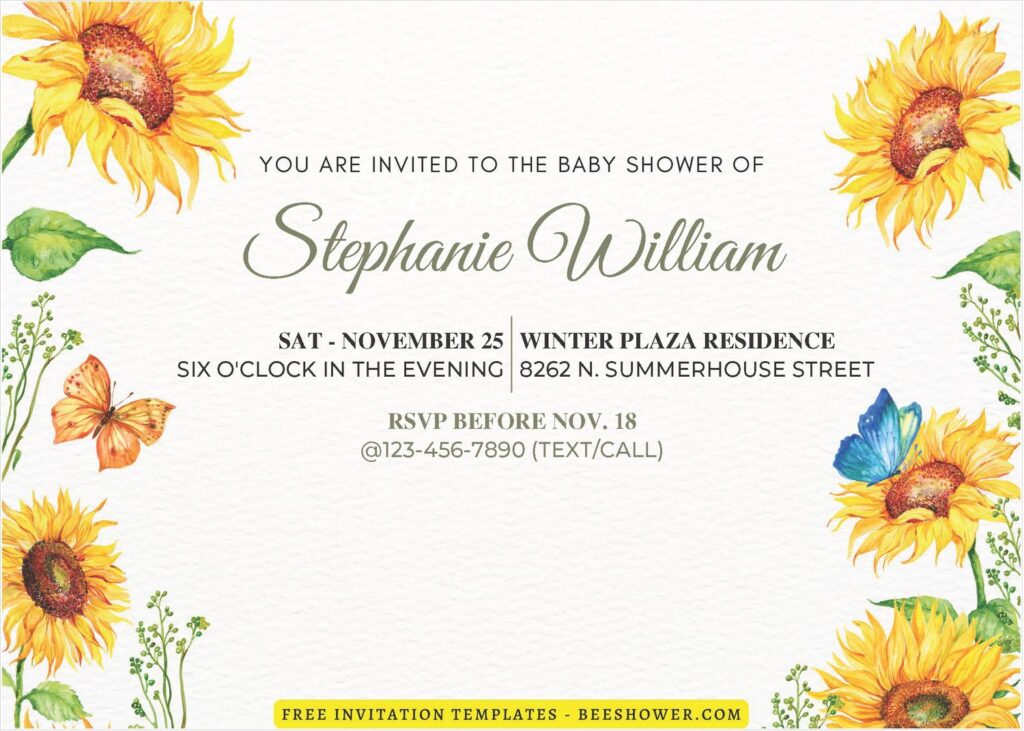 (Free Editable PDF) Striking Sunflower Baby Shower Invitation Templates F