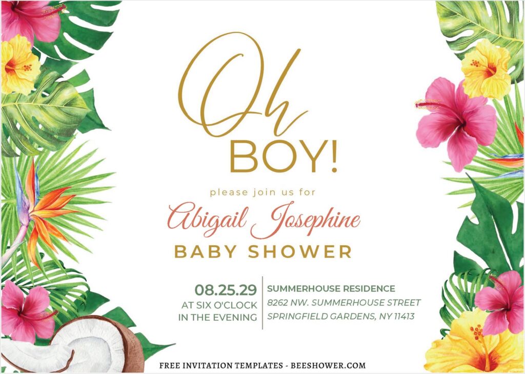 (Free Editable PDF) Hawaiian Garden Baby Shower Invitation Templates J