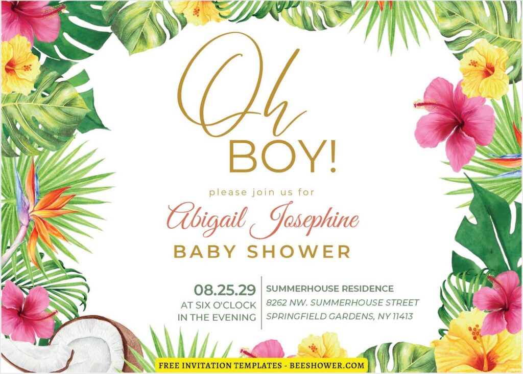 (Free Editable PDF) Hawaiian Garden Baby Shower Invitation Templates A