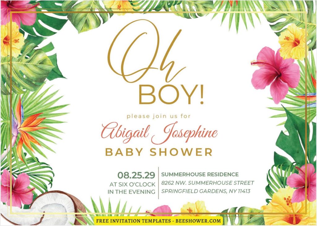(Free Editable PDF) Hawaiian Garden Baby Shower Invitation Templates B