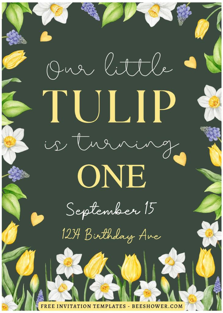 (Free Editable PDF) Whimsical Tulip & Wildflower Baby Shower Invitation Templates J