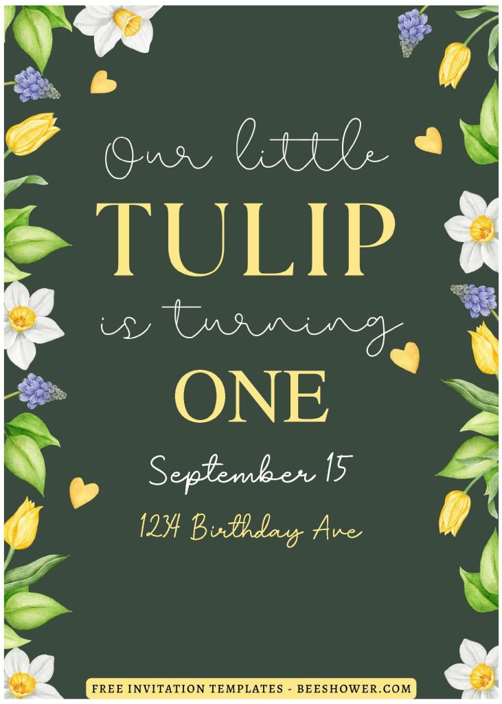 (Free Editable PDF) Whimsical Tulip & Wildflower Baby Shower Invitation Templates A