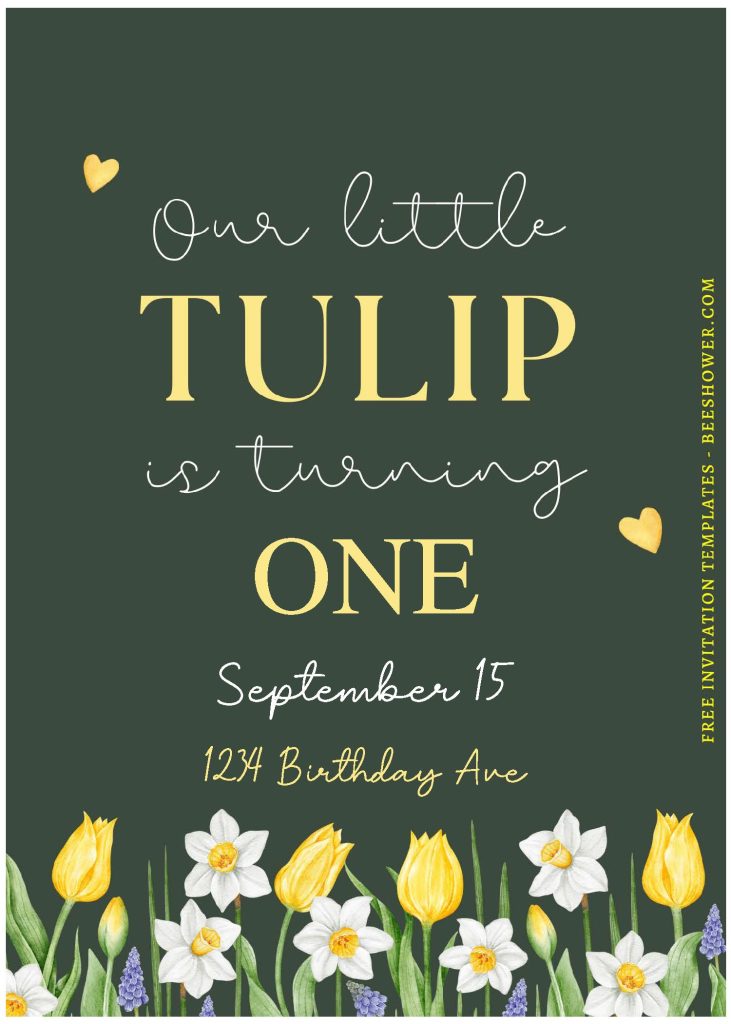 (Free Editable PDF) Whimsical Tulip & Wildflower Baby Shower Invitation Templates B