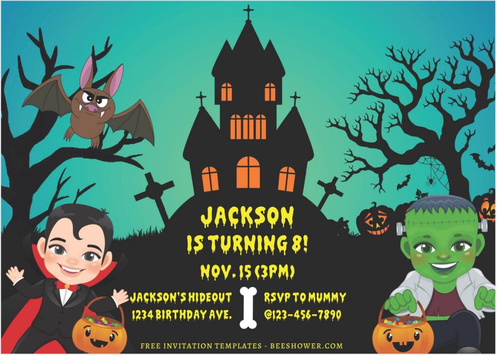 (Free Editable PDF) Spooky Dracula Castle Baby Shower Invitation Templates I