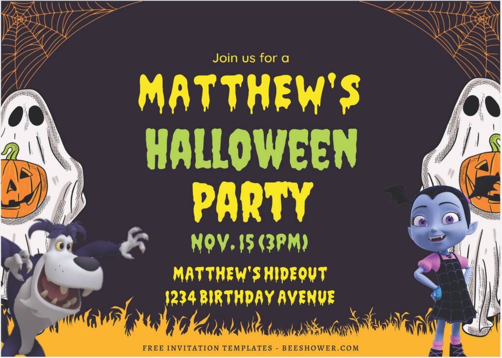 (Free Editable PDF) Halloween Night Vampirina Baby Shower Invitation Templates D