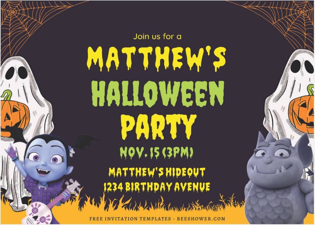 (Free Editable PDF) Halloween Night Vampirina Baby Shower Invitation Templates F