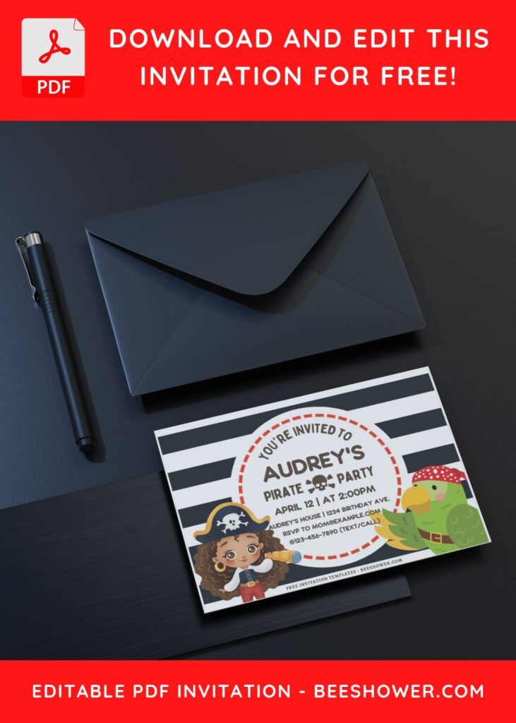 (Free Editable PDF) Watercolor Pirate Baby Shower Invitation Templates C