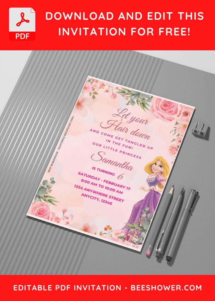 (Free Editable PDF) Rapunzel Garden Delight Baby Shower Invitation Templates H