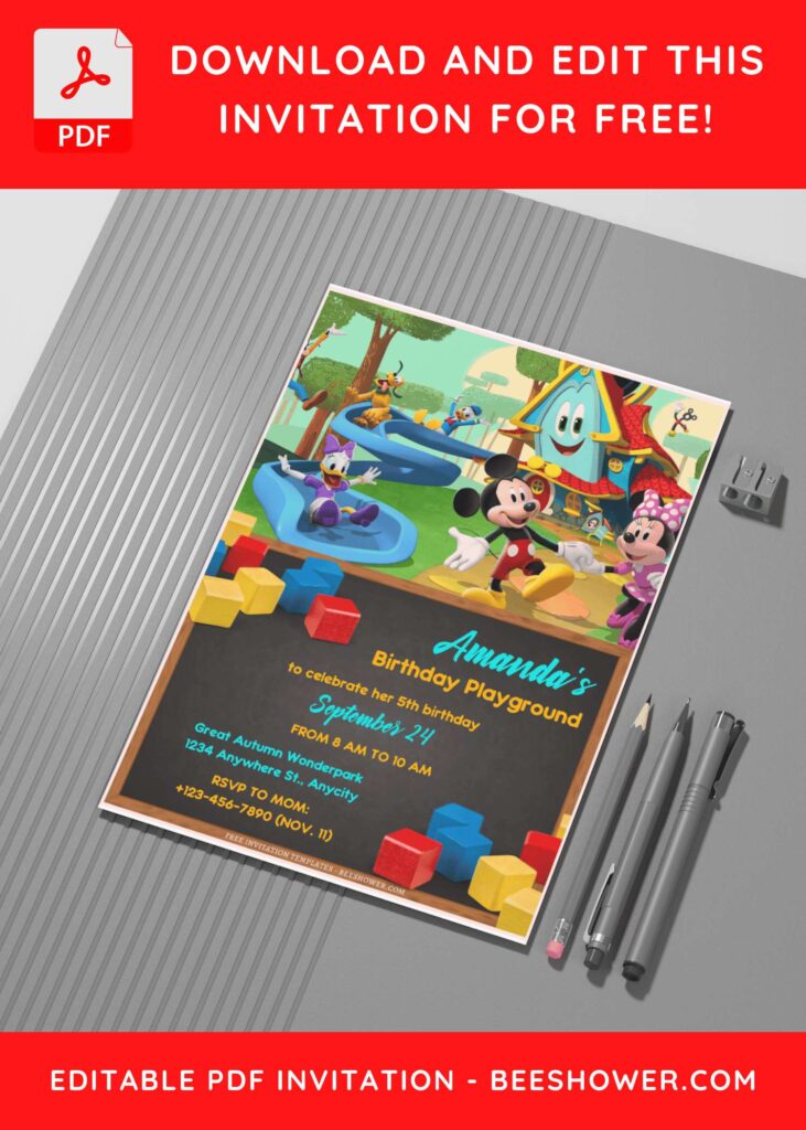 (Free Editable PDF) Fun Mickey Mouse Clubhouse Baby Shower Invitation Templates G